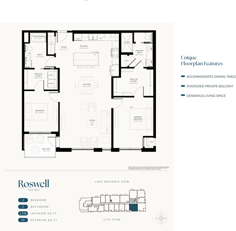 Floor plan for 2 beds, 2 baths, 1336 sqft